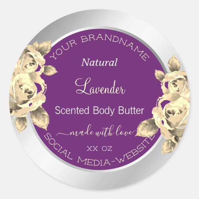 Purple and Silver Floral Product Packaging Labels (Front)