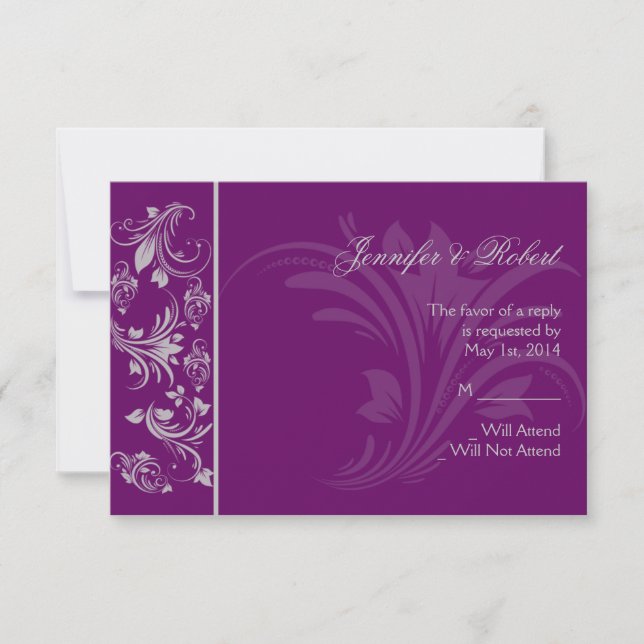 Purple and Silver Floral Scroll Response Card (Front)