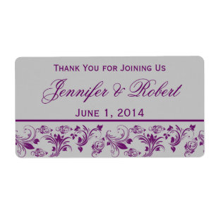 Purple and Silver Floral Scroll Water Bottle Label