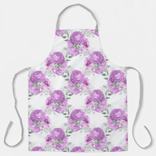 Purple and Silver Floral Series Design 2  Apron