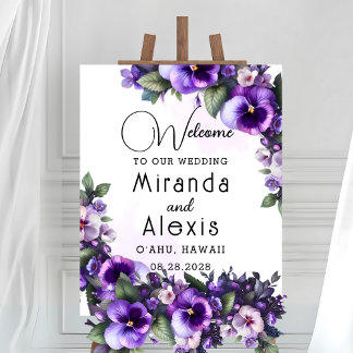 Purple and Silver Floral-Themed Ivory Welcome Poster