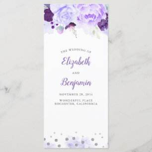 Purple and Silver Floral Wedding Programs Programme