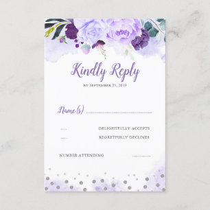 Purple and Silver Floral Wedding RSVP Card