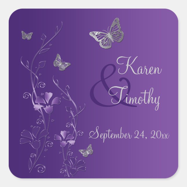 Purple and Silver Floral with Butterflies Sticker (Front)