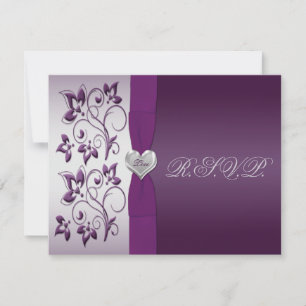 Purple and Silver Floral with Silver Heart RSVP Card