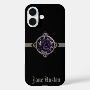 Purple and Silver Flowers in Gothic Frame iPhone 16 Case