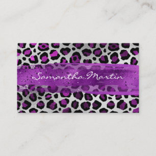 Purple and Silver Foil Leopard Brush Stroke Business Card