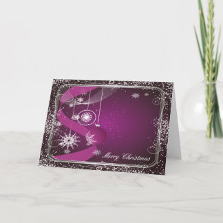 Purple and Silver framed ornament Holiday Card