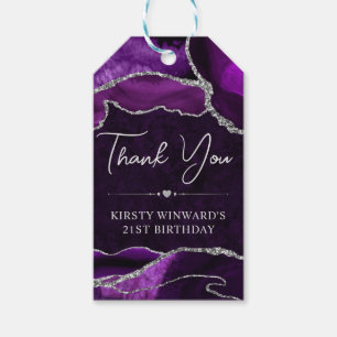 Purple and Silver Glitter Agate Birthday Party Gift Tags