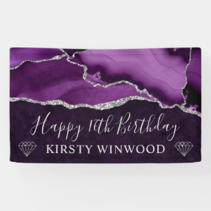 Purple and Silver Glitter Agate Marble Sweet 16 Banner