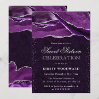 Purple and Silver Glitter Agate Sweet 16