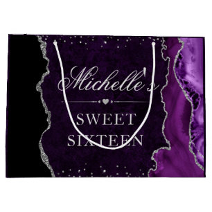 Purple and Silver Glitter Agate Sweet 16 Large Gift Bag