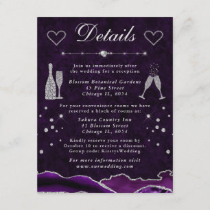 Purple and Silver Glitter Agate Wedding Details Enclosure Card