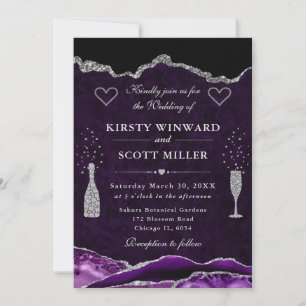 Purple and Silver Glitter Agate Wedding Invitation