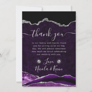 Purple and Silver Glitter Agate Wedding Thank You Card