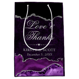 Purple and Silver Glitter Marble Agate Wedding Medium Gift Bag