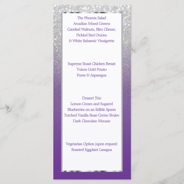 Purple and Silver Glitter Menu (Front)