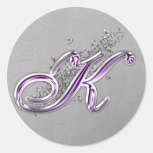 Purple and Silver Glitter Monogram K Sticker