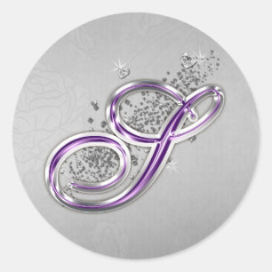 Purple and Silver Glitter Monogram S Sticker