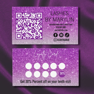 Purple and Silver Glitter Ombre Lash Technician Loyalty Card
