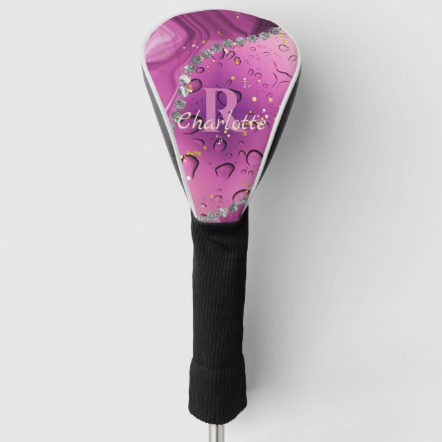 Purple and Silver Gradient Ombre Monogram Golf Head Cover (Front)