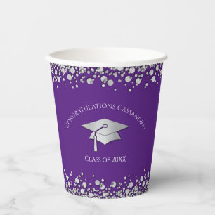 Purple and Silver Graduation Paper Cups