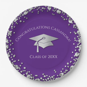 Purple and Silver Graduation Paper Plate