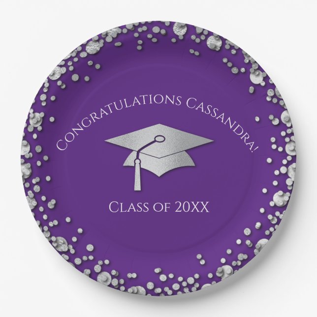 Purple and Silver Graduation Paper Plate (Front)