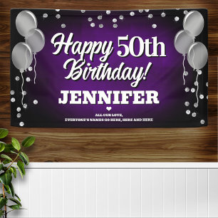 Purple and Silver Happy Birthday Banner