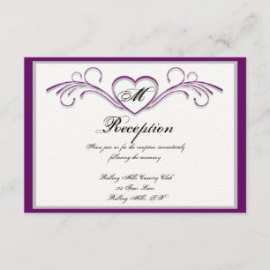 Purple and Silver Heart Scroll Monogram Reception Invitation