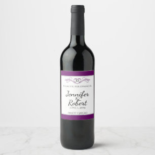 Purple and Silver Heart Scroll Monogram Wine Label