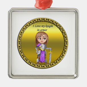 Purple and silver knight in her armour and sword metal tree decoration