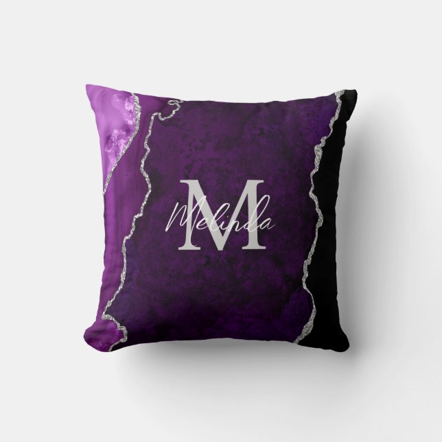 Purple and Silver Marble Agate Cushion (Front)