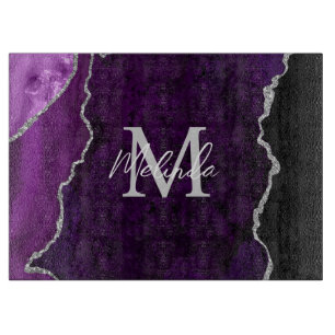 Purple and Silver Marble Agate Cutting Board