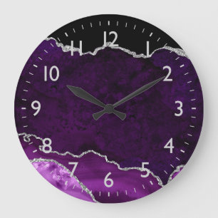 Purple and Silver Marble Agate Large Clock
