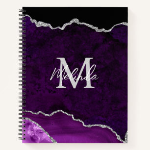Purple and Silver Marble Agate Notebook