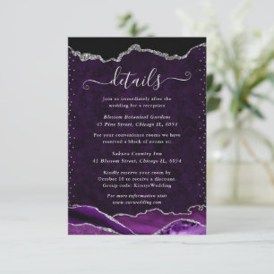 Purple and Silver Marble Agate Wedding Details Enclosure Card