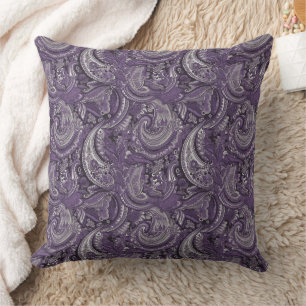 purple and silver paisley pattern cushion