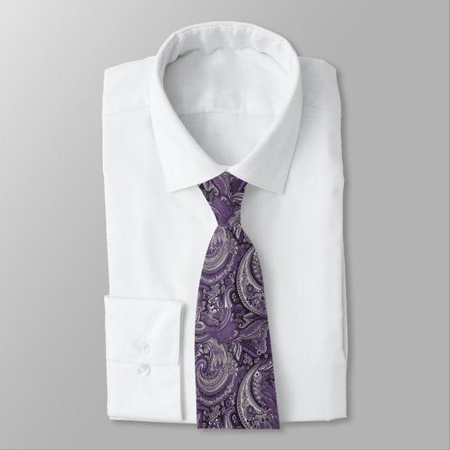 purple and silver paisley pattern tie (Tied)