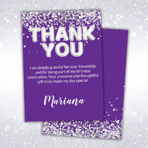 Purple and Silver Party Thank You Card
