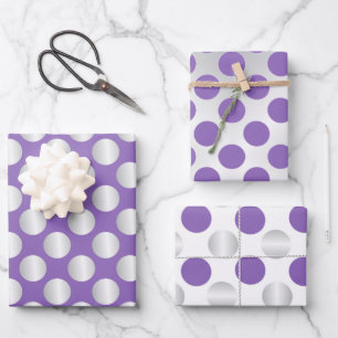 Purple and silver polka dots wrapping paper sheet