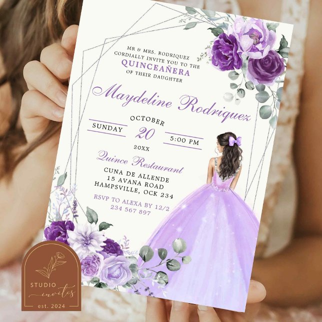 Purple and Silver Royal Crown Mexican Princess Invitation (Creator Uploaded)