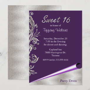 Purple and Silver Sweet 16 Birthday Invitation