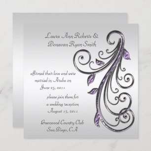 Purple and Silver Swirls on Silver Background Invitation