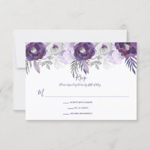 Purple and Silver Watercolor Floral RSVP Card