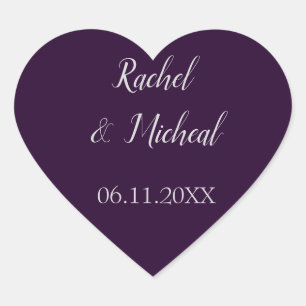 Purple and Silver Wedding Heart Sticker