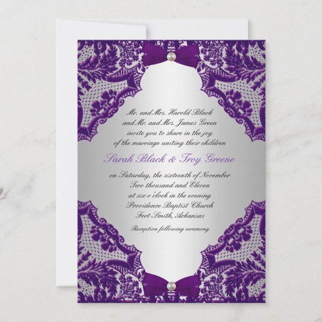 Purple and Silver Wedding Invitation (Front)