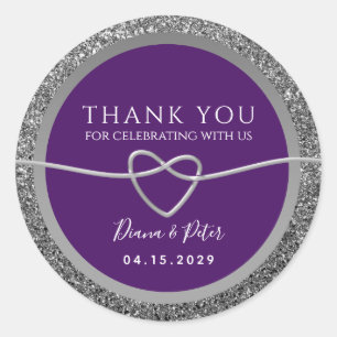 Purple and Silver Wedding Thank You Favour Classic Round Sticker