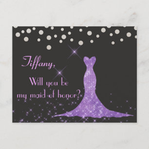 Purple and Silver Will you be my Maid of Honour? Invitation