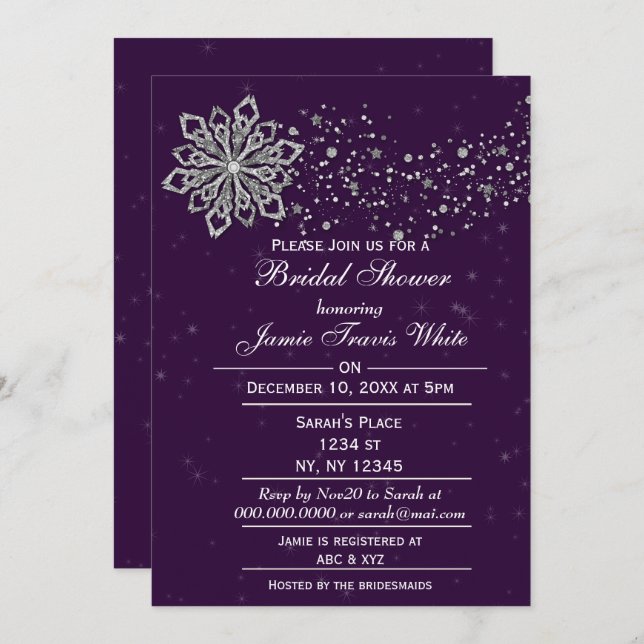 Purple and Silver Winter Bridal shower invite (Front/Back)
